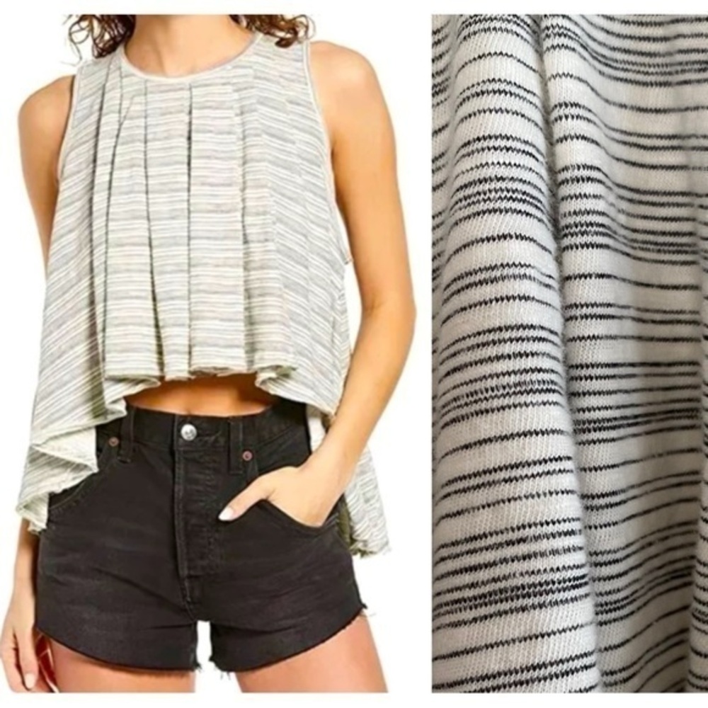 Free People White Blue Stripe Turn It Up High-Low Drapey Tank Top Large
